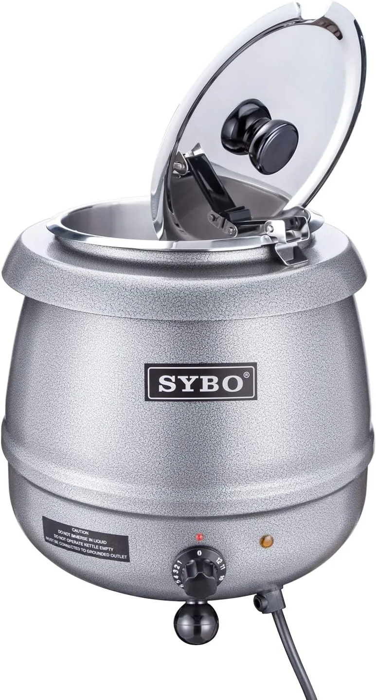 SYBO SB-6000-2G Commercial Grade Soup Kettle with Hinged Lid and Detachable Stainless Steel Insert Pot for Restaurant and Big Family, 10.5 Quarts, Silver