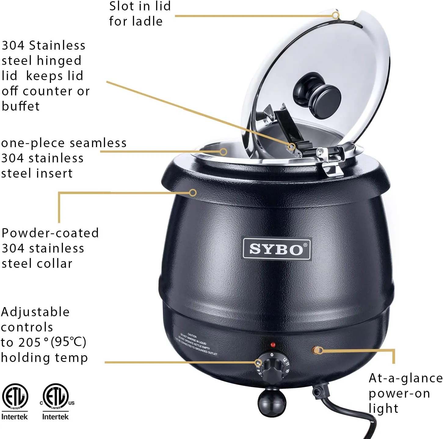 SYBO SB-6000 Commercial Grade Soup Kettle with Hinged Lid and Detachable Stainless Steel Insert Pot for Restaurant and Big Family, 10.5 Quarts, Black