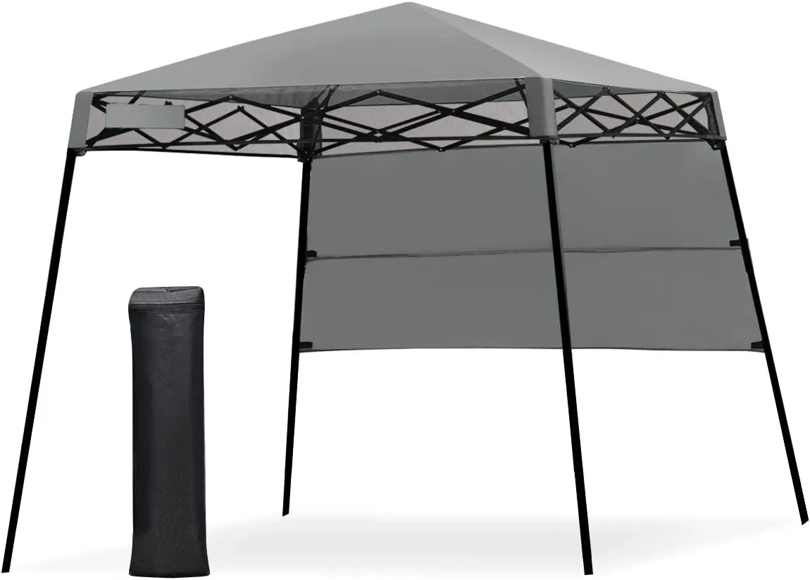 Tangkula 7x7 Ft Pop Up Canopy, Slant Leg Outdoor Tent With Carry Bag & 4 Stakes, Compact Portable for Hiking Camping Fishing & Picnic (7'x7' Base, 6'x6' Top)