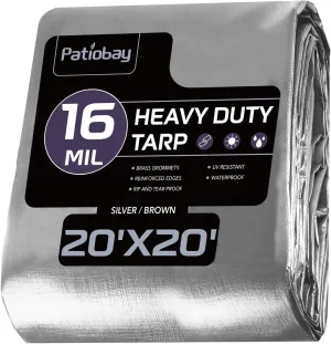 Tarp 20x20FT, 16 Mil Large Tarp, Waterproof Tarps Heavy Duty with Grommets Every 23.6", Thick Plastic Tarp, UV Resistant Tear&Fade Resistant, Reinforced Edges for Outdoor Pool Camp Tent