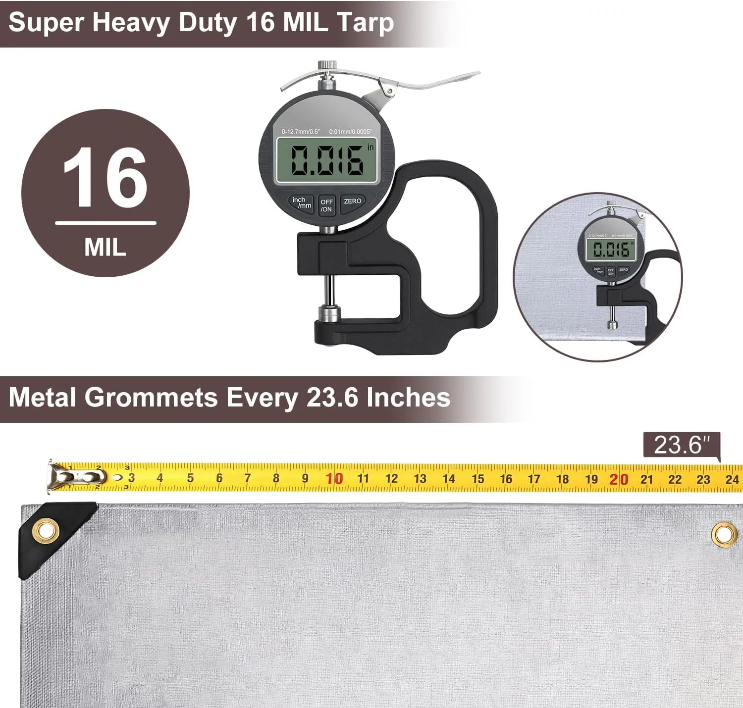 Tarp 20x20FT, 16 Mil Large Tarp, Waterproof Tarps Heavy Duty with Grommets Every 23.6", Thick Plastic Tarp, UV Resistant Tear&Fade Resistant, Reinforced Edges for Outdoor Pool Camp Tent