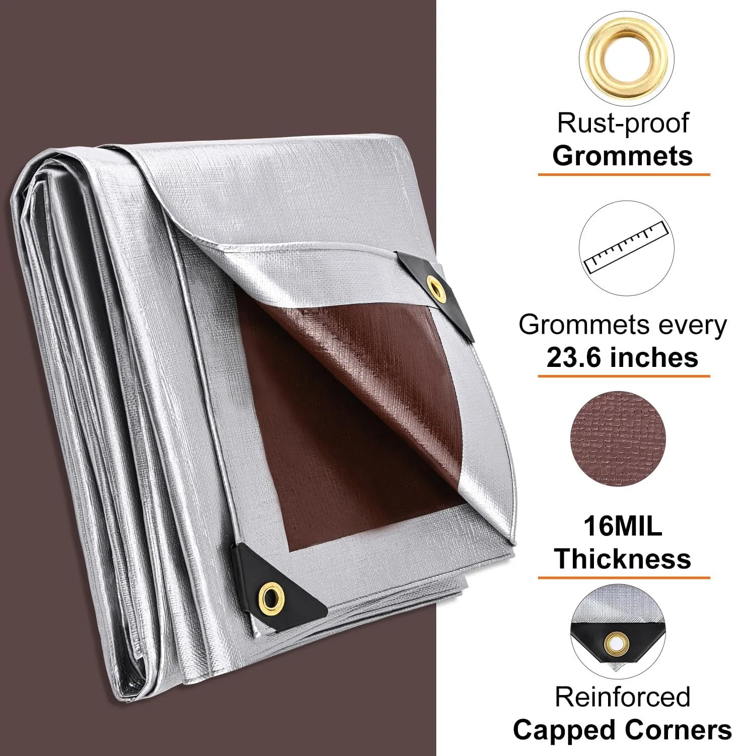 Tarp 20x20FT, 16 Mil Large Tarp, Waterproof Tarps Heavy Duty with Grommets Every 23.6", Thick Plastic Tarp, UV Resistant Tear&Fade Resistant, Reinforced Edges for Outdoor Pool Camp Tent