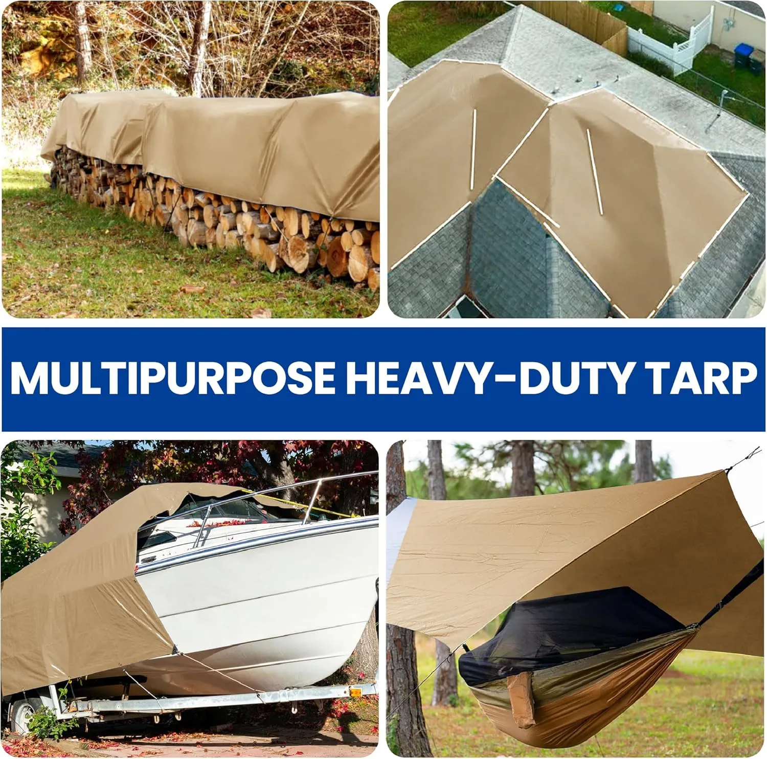 Tarp 6x8(2pack) Heavy Duty Waterproof Beige Tarp 12.5mil,Durable,Multipurpose, Weather Resistant,Uv Resistant,Tear Resistant,Can Be Used for Outdoor Furniture,Cars,Ships,Roofs-by MVPNET