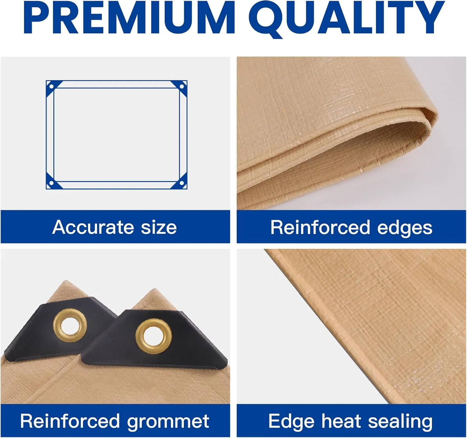 Tarp 6x8(2pack) Heavy Duty Waterproof Beige Tarp 12.5mil,Durable,Multipurpose, Weather Resistant,Uv Resistant,Tear Resistant,Can Be Used for Outdoor Furniture,Cars,Ships,Roofs-by MVPNET