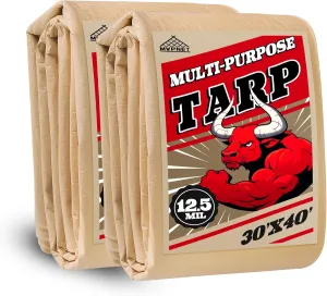 Tarp 6x8(2pack) Heavy Duty Waterproof Beige Tarp 12.5mil,Durable,Multipurpose, Weather Resistant,Uv Resistant,Tear Resistant,Can Be Used for Outdoor Furniture,Cars,Ships,Roofs-by MVPNET