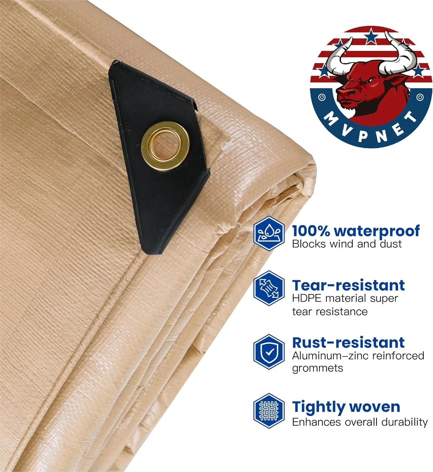 Tarp 6x8(2pack) Heavy Duty Waterproof Beige Tarp 12.5mil,Durable,Multipurpose, Weather Resistant,Uv Resistant,Tear Resistant,Can Be Used for Outdoor Furniture,Cars,Ships,Roofs-by MVPNET