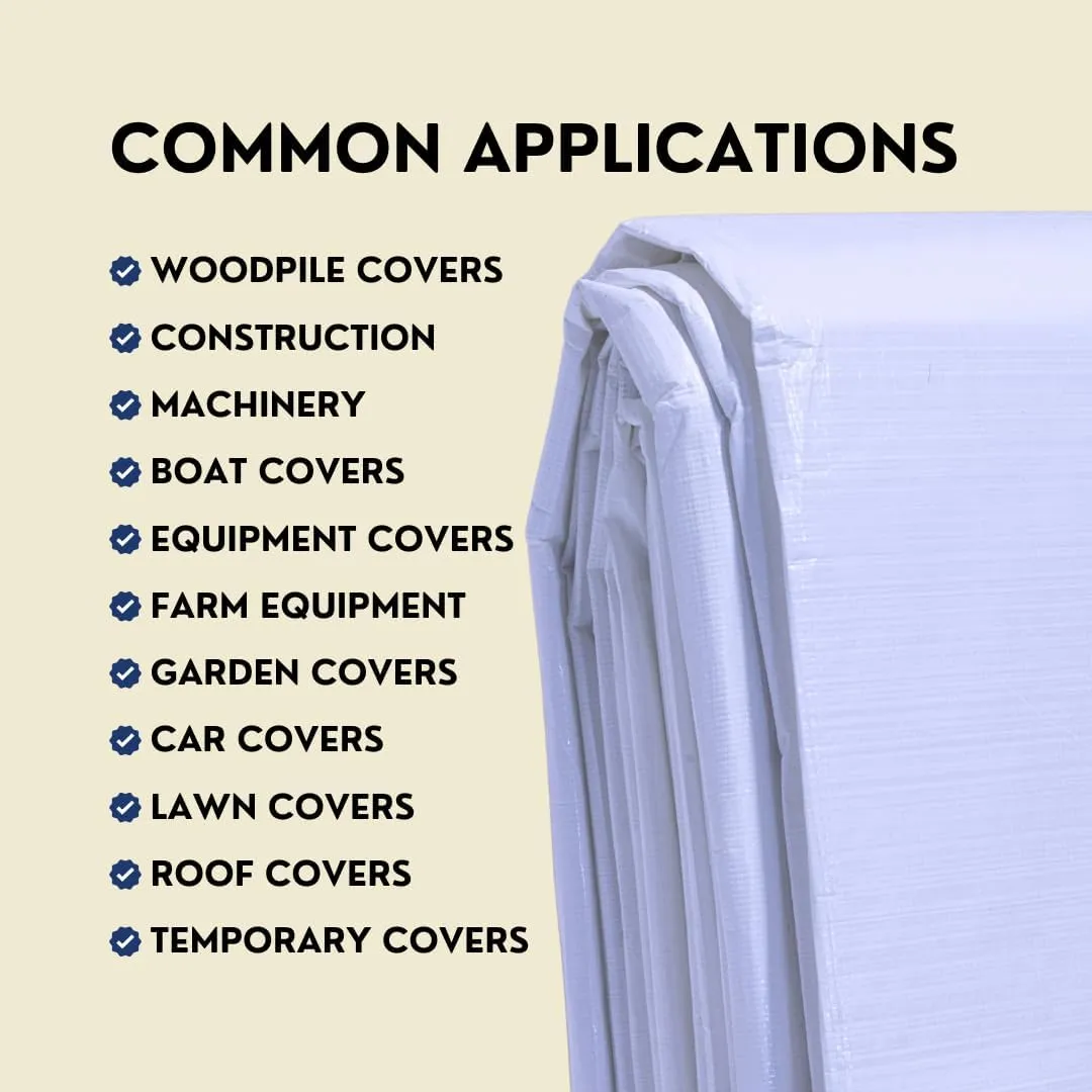 TARP SUPPLY Inc.12'x25' White Poly Tarp–8 Mil Waterproof,UV-Resistant Tarpaulin with Aluminum Grommets Reinforced Edges for Party Tents,Roofs,Boats,RVs,Furniture,Farm & Outdoor Use