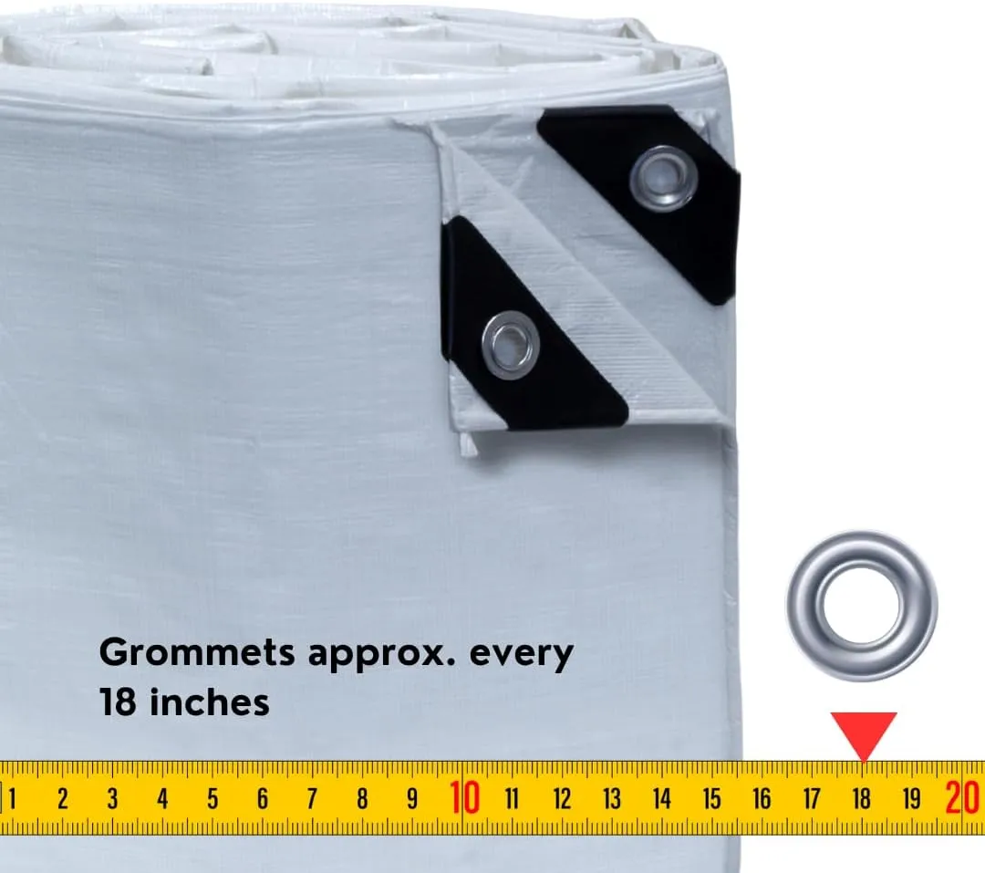 TARP SUPPLY Inc.12'x25' White Poly Tarp–8 Mil Waterproof,UV-Resistant Tarpaulin with Aluminum Grommets Reinforced Edges for Party Tents,Roofs,Boats,RVs,Furniture,Farm & Outdoor Use