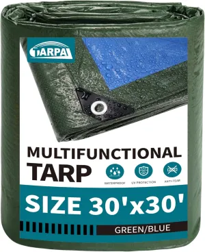 TARPAL 30x30 Feet Green Tarp Waterproof Multipurpose Protective Cover All Purpose Outdoor Poly Tarps Cover for Swimming Pool, Roof Waterproofing,Boat, car, Camping, firewood,Outdoor Furniture,etc