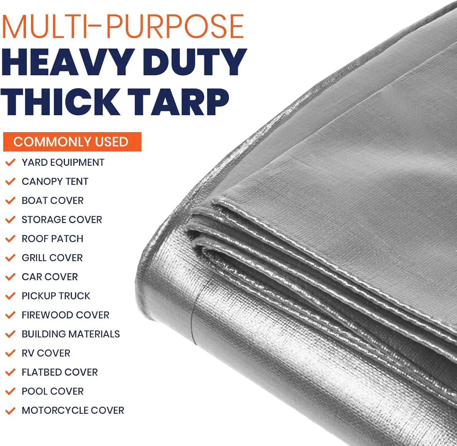 Tarpco Safety Heavy Duty 10 Mil Tarp Cover, Waterproof, UV Resistant, Rip and Tear Proof, Poly Tarpaulin with Reinforced Edges for Camping, Roof, Patio, Pool, Boat. (Silver/Black 24′ X 36′)