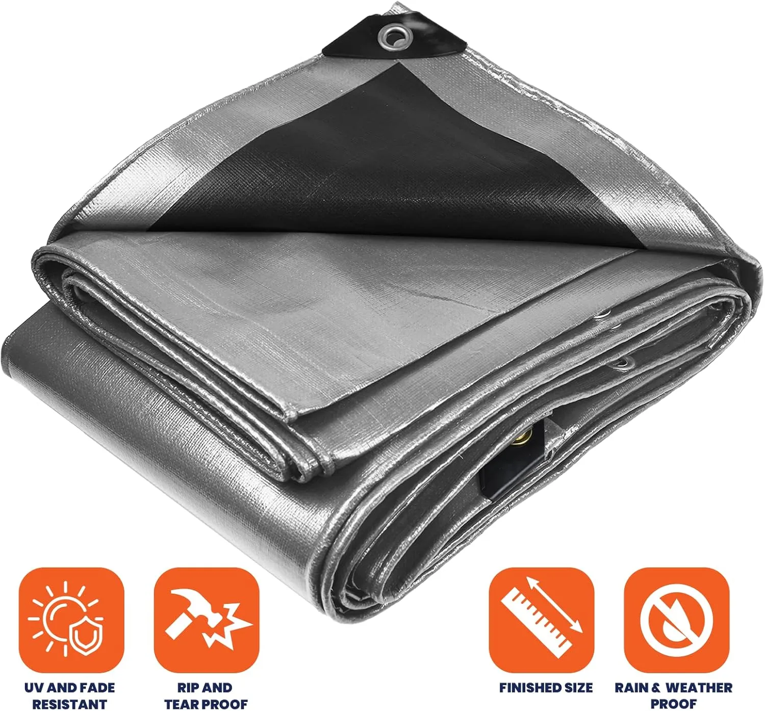 Tarpco Safety Heavy Duty 10 Mil Tarp Cover, Waterproof, UV Resistant, Rip and Tear Proof, Poly Tarpaulin with Reinforced Edges for Camping, Roof, Patio, Pool, Boat. (Silver/Black 24′ X 36′)