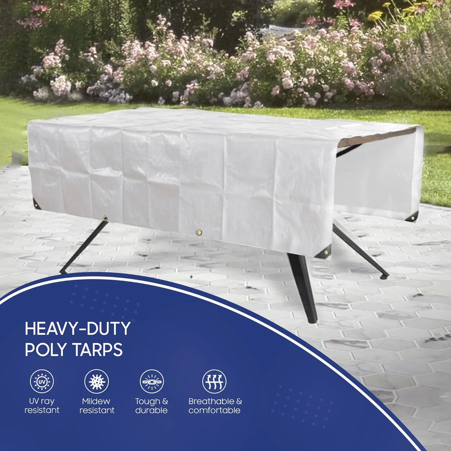 Tarps Now 10x12 Feet Poly Tarp |12 MIL Heavy Duty Waterproof Cover |Rip and Tear Proof Plastic Tarp with Rustproof Aluminum Grommets & Reinforced Edges |Ideal for Roof Repairs, Landscaping-White