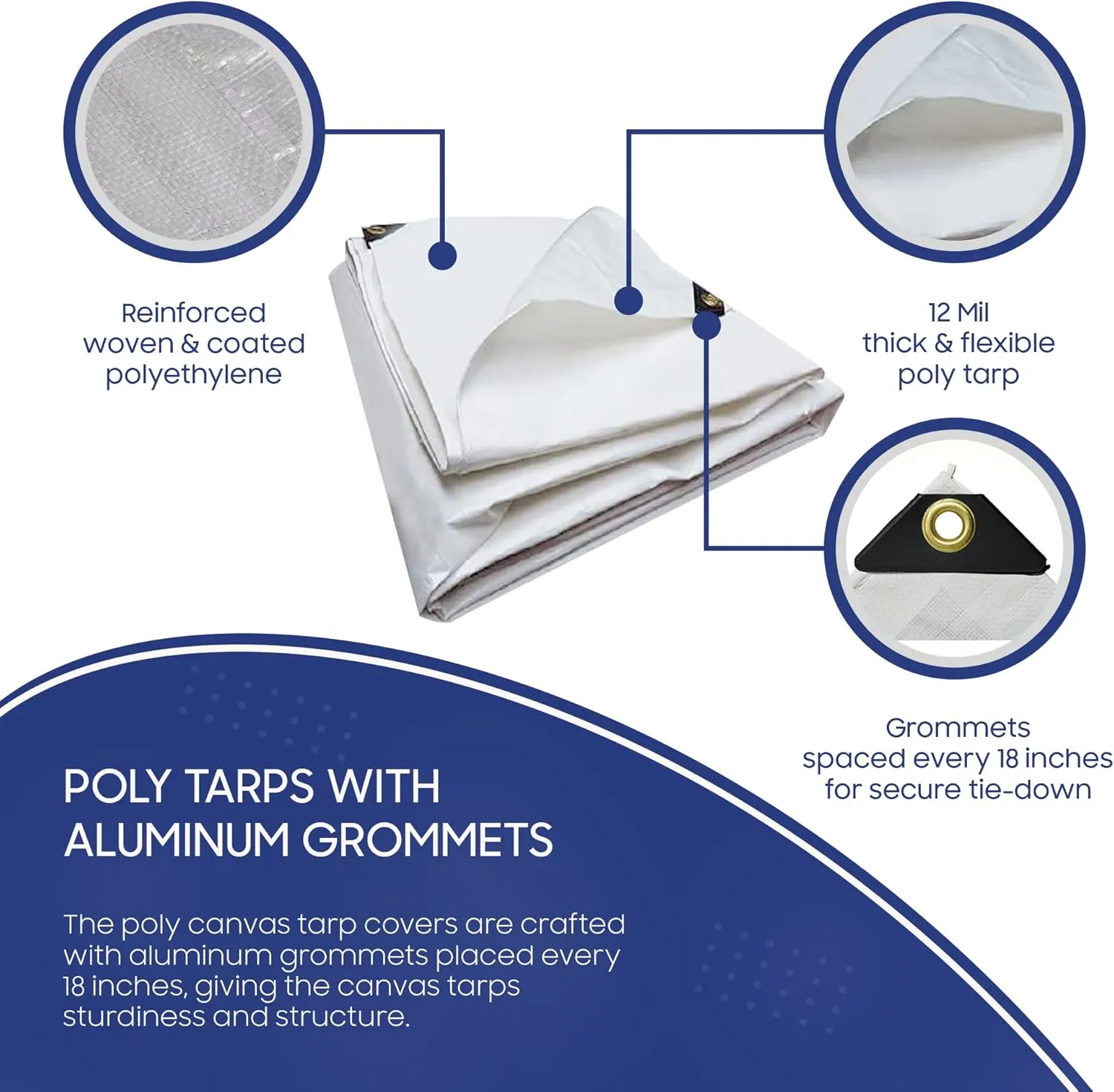 Tarps Now 10x12 Feet Poly Tarp |12 MIL Heavy Duty Waterproof Cover |Rip and Tear Proof Plastic Tarp with Rustproof Aluminum Grommets & Reinforced Edges |Ideal for Roof Repairs, Landscaping-White