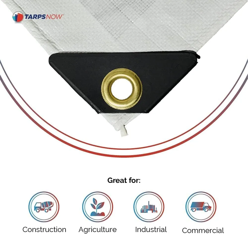 Tarps Now 10x12 Feet Poly Tarp |12 MIL Heavy Duty Waterproof Cover |Rip and Tear Proof Plastic Tarp with Rustproof Aluminum Grommets & Reinforced Edges |Ideal for Roof Repairs, Landscaping-White
