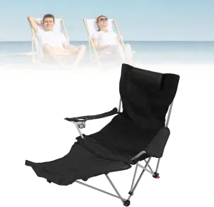 TARSHYRY Camping Lounge Chair with Adjustable Positions, Detachable Footrest, Foldable Recliner for Outdoor Activities (Black)