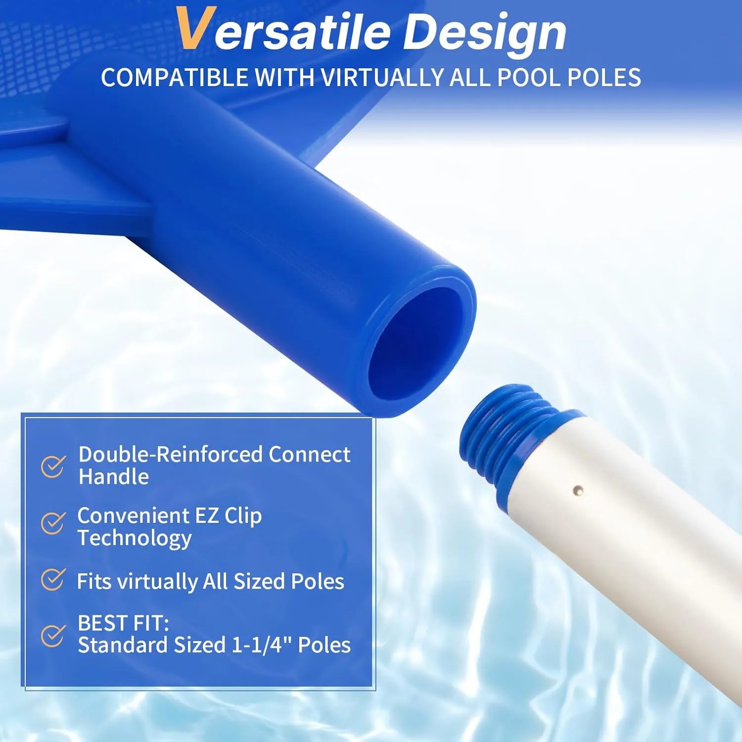Tavaleu Pool Skimmer, Hot Tub Skimmer Spa Net with Pole, 26'', Ultra Fine Mesh Skimmer Rake, Swimming Pool Leaf Skimmer Net with Aluminum Pole, Spa Hot Tub Skimmer for Fast Cleaning, Leaves, Debris