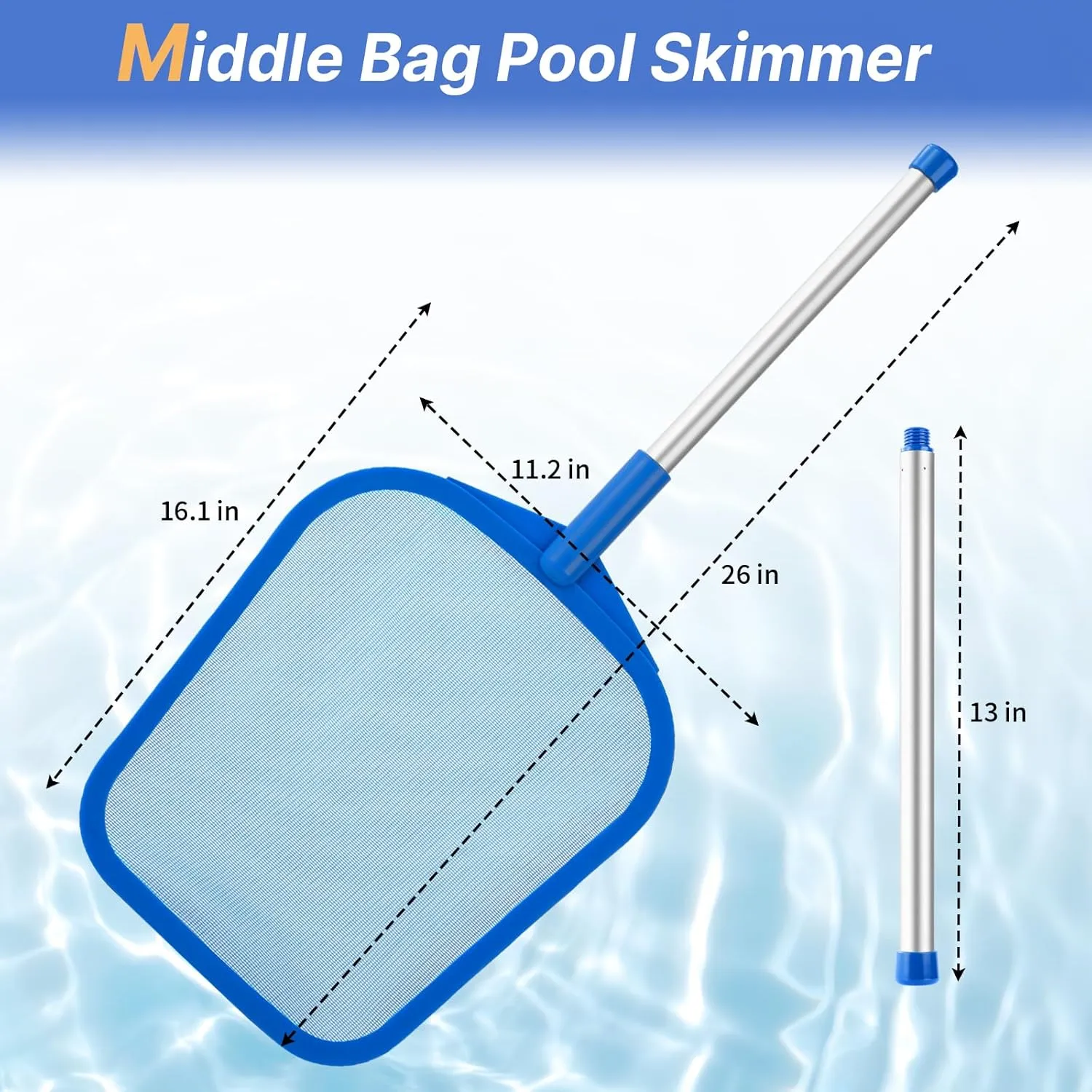 Tavaleu Pool Skimmer, Hot Tub Skimmer Spa Net with Pole, 26'', Ultra Fine Mesh Skimmer Rake, Swimming Pool Leaf Skimmer Net with Aluminum Pole, Spa Hot Tub Skimmer for Fast Cleaning, Leaves, Debris