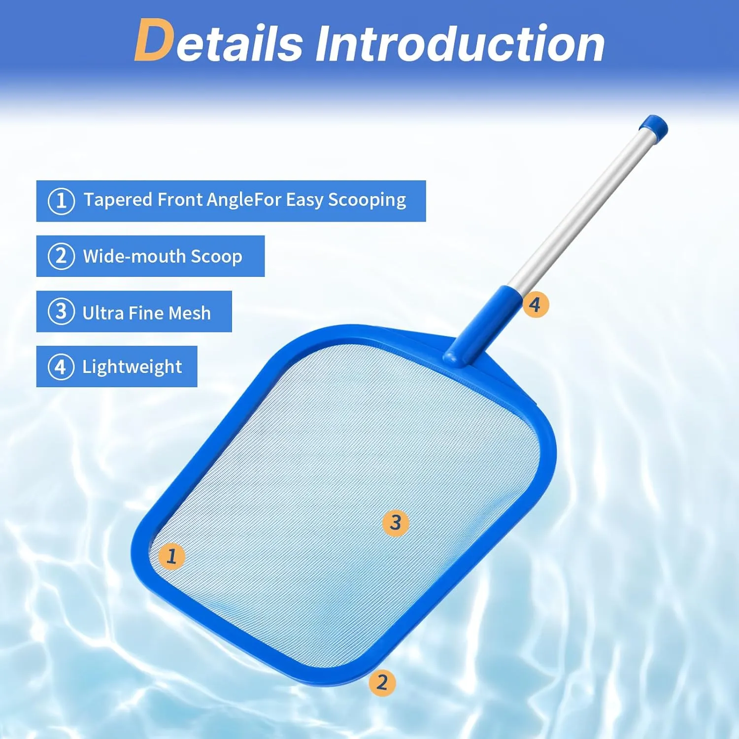 Tavaleu Pool Skimmer, Hot Tub Skimmer Spa Net with Pole, 26'', Ultra Fine Mesh Skimmer Rake, Swimming Pool Leaf Skimmer Net with Aluminum Pole, Spa Hot Tub Skimmer for Fast Cleaning, Leaves, Debris