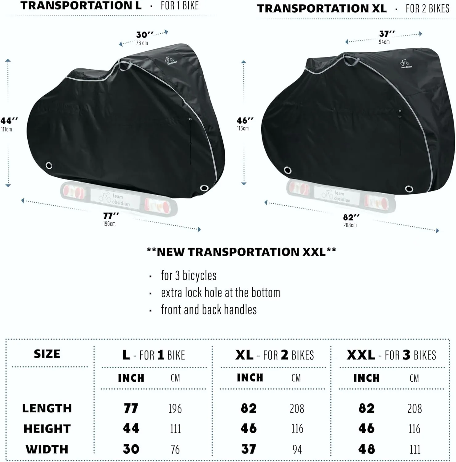 TeamObsidian Bike Cover - Outdoor Bike Storage, Bicycle Transportation or Travel Covers - Waterproof eBike Protection - For 1 to 3 Bikes - Heavy Duty Ripstop 300D Oxford Material