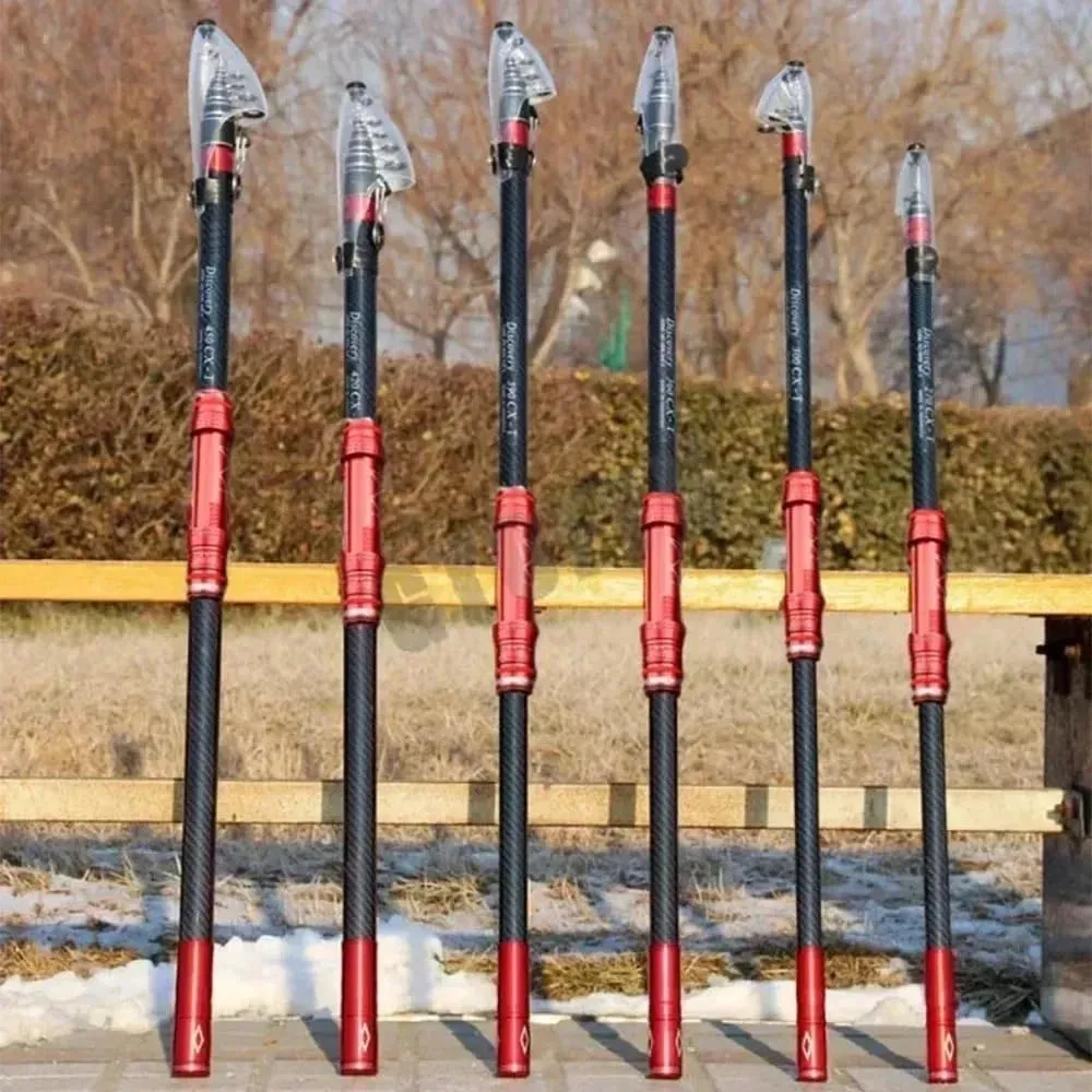 Telescopic Fishing Rod, Carbon Fiber Travel Surf Rod, Spinning Power Lure 2-9Oz, 20-50LB,Medium-Heavy Throwing Surfcasting Baitcasting Pole,Red