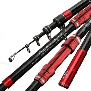 Telescopic Fishing Rod, Carbon Fiber Travel Surf Rod, Spinning Power Lure 2-9Oz, 20-50LB,Medium-Heavy Throwing Surfcasting Baitcasting Pole,Red
