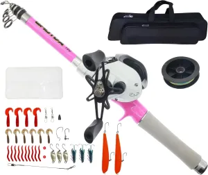 Telescopic Fishing Rod Reel Combo -Fishing Rod Kit -Fishing Pole Set with Lures Set Carrier Bag for Travel Saltwater Freshwater