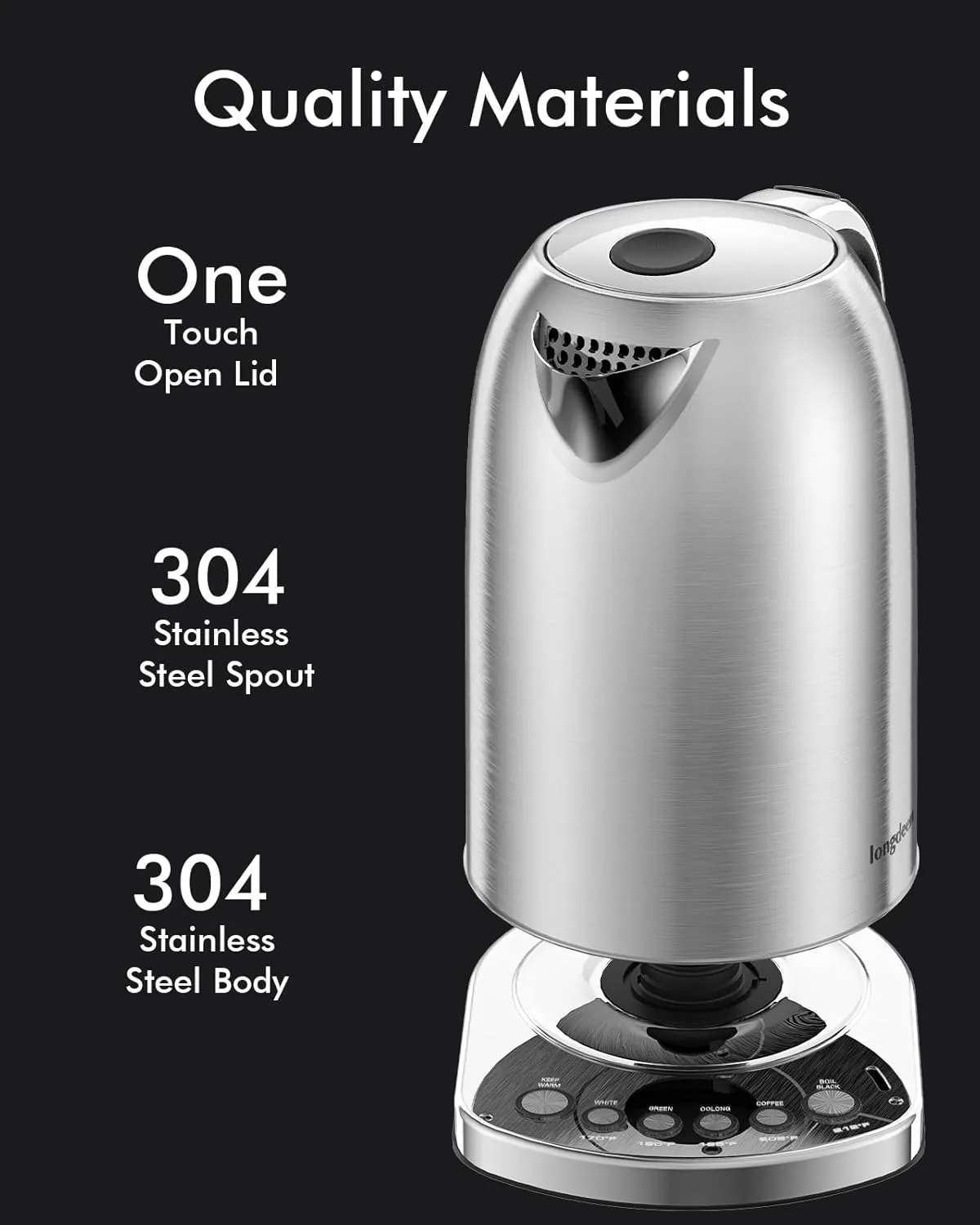 Temp Control Electric Tea Kettle, 1.7L Stainless Steel Water Boiler & Heater, Fast Boiling 1500 Watts, Cordless Kettle with Auto Shutoff, BoilDry Protection, LED Light, Silver