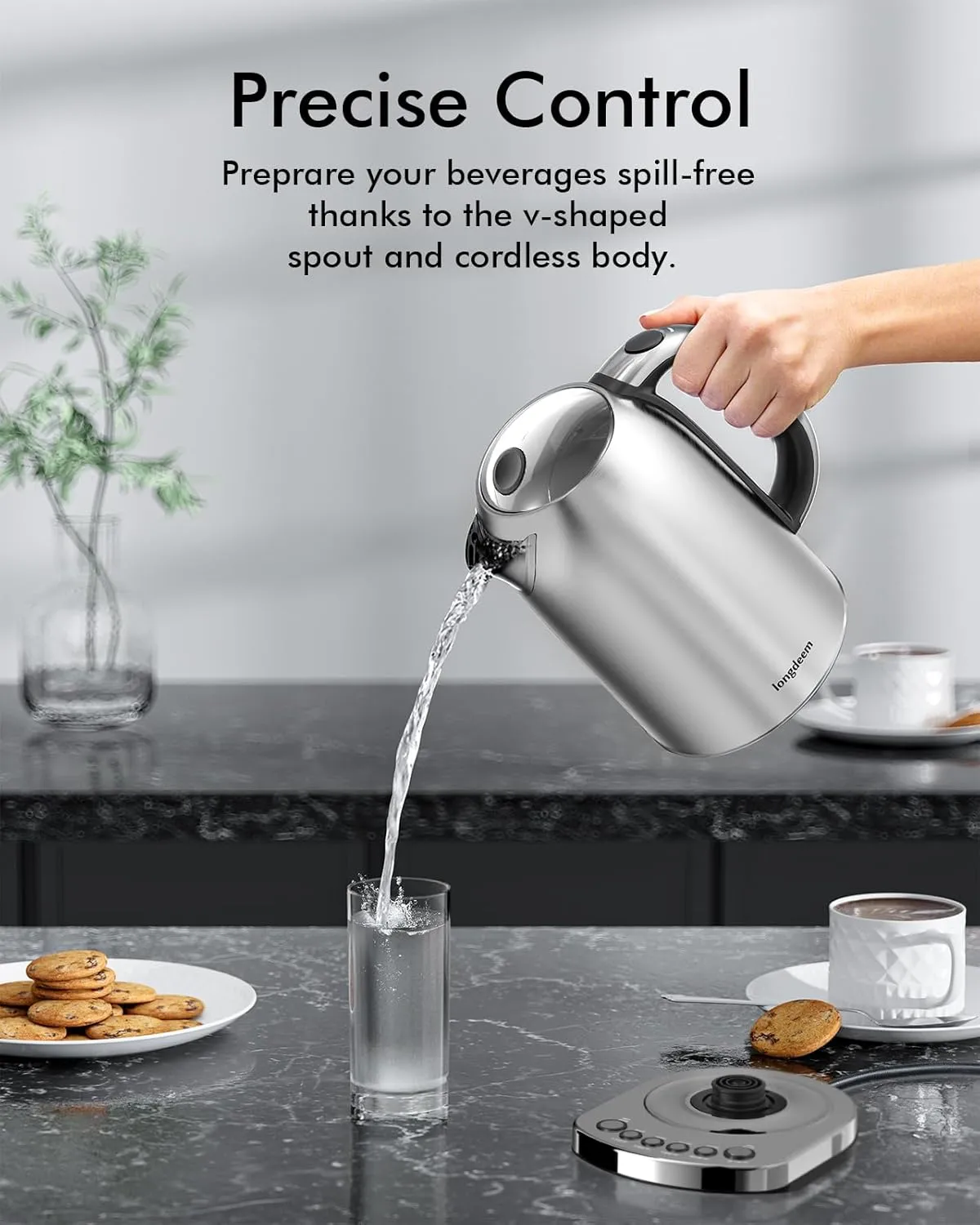 Temp Control Electric Tea Kettle, 1.7L Stainless Steel Water Boiler & Heater, Fast Boiling 1500 Watts, Cordless Kettle with Auto Shutoff, BoilDry Protection, LED Light, Silver