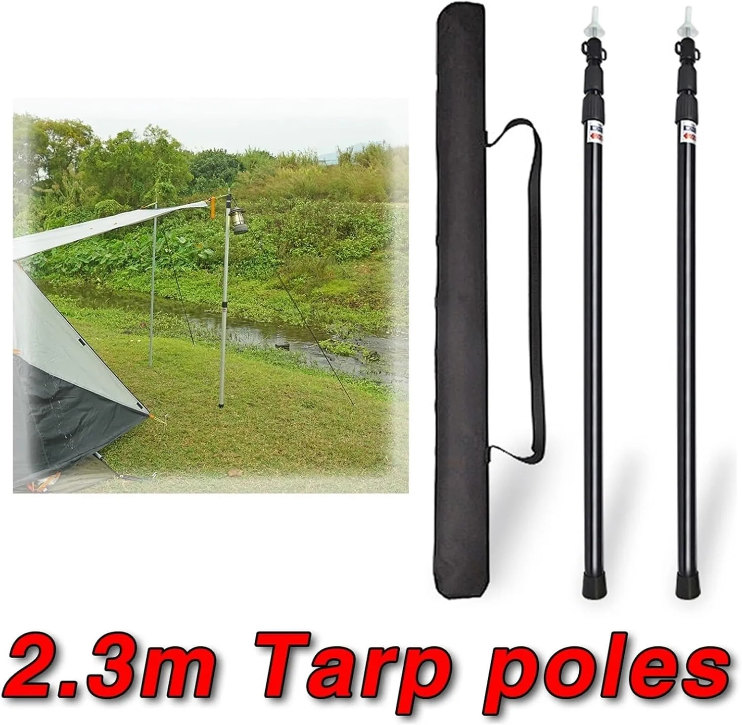 Tent Pole Support Frames Kit Outdoor Support， Thick Tarp Poles Telescopic Ultralight Aluminum Slide Tarp Rods Adjustale for Tent Tarp Outdoor Camping Canopy Sun Shelter(Silvery 2 pieces)