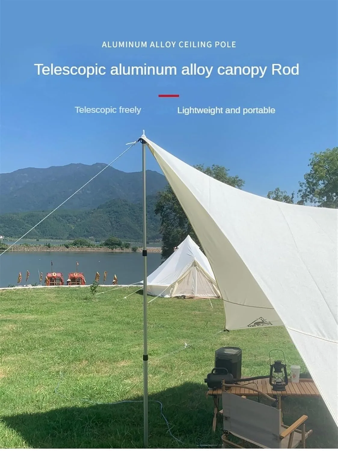 Tent Pole Support Frames Kit Outdoor Support， Thick Tarp Poles Telescopic Ultralight Aluminum Slide Tarp Rods Adjustale for Tent Tarp Outdoor Camping Canopy Sun Shelter(Silvery 2 pieces)