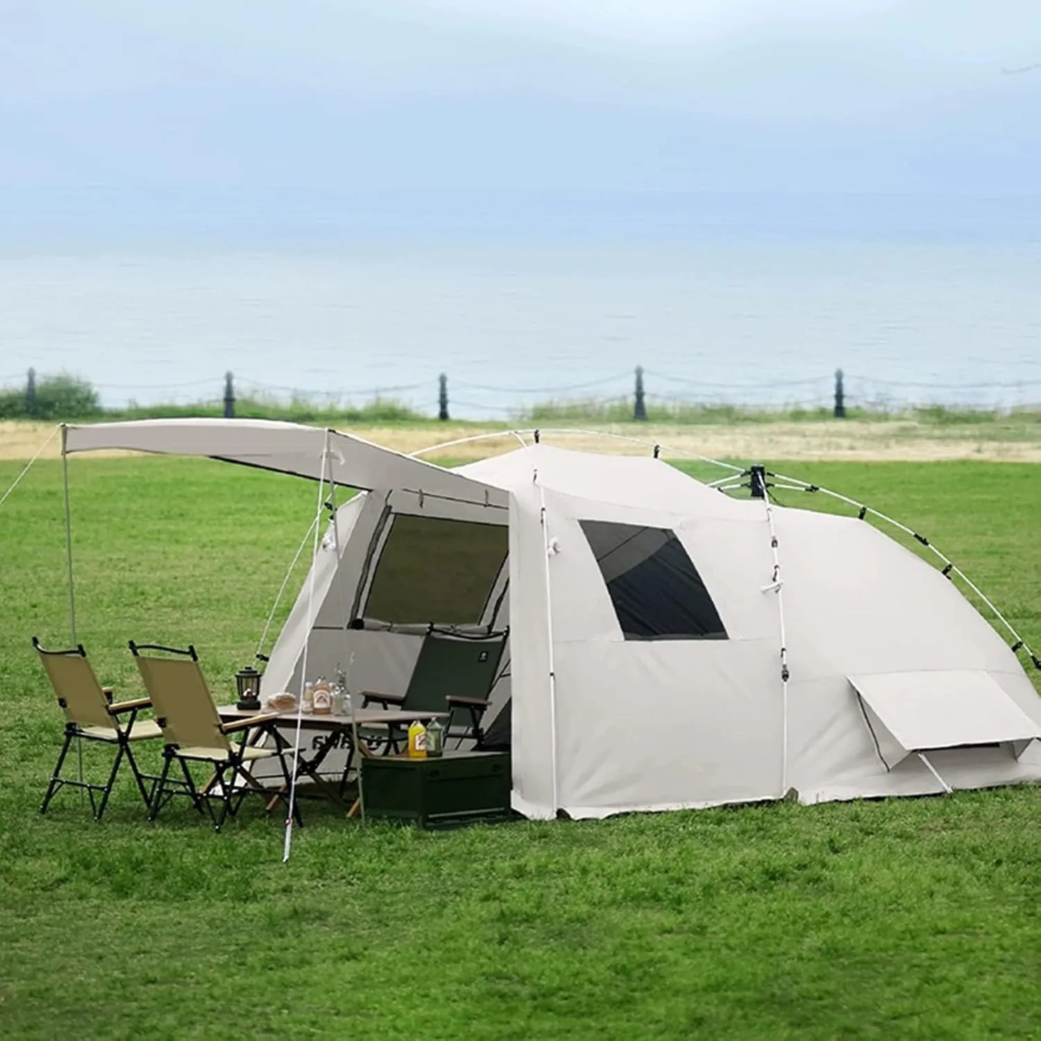 Tents Camping Tent with Instant Setup with Inbuilt Porch, 5-8 Person U2000mm Weatherproof Family Tunnel Tents for Fishing Hiking Picnic, Included Carry Bag