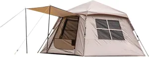 Tents for Camping Outdoor Automatic Tent Oxford Cloth Portable 3-4 Person Quick Build Camping Tent with Door Awning Cloth (Khaki One Size)
