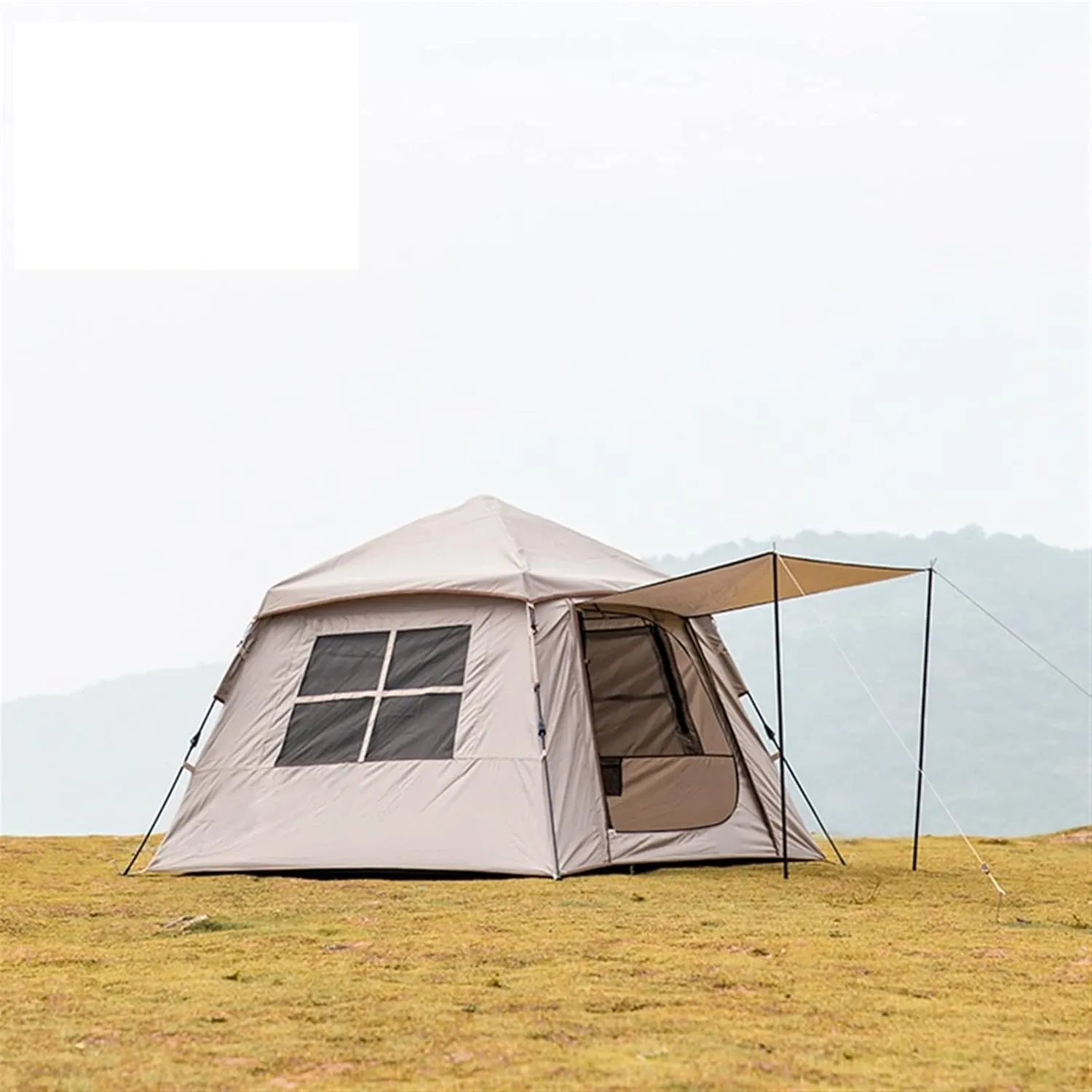 Tents for Camping Outdoor Automatic Tent Oxford Cloth Portable 3-4 Person Quick Build Camping Tent with Door Awning Cloth (Khaki One Size)