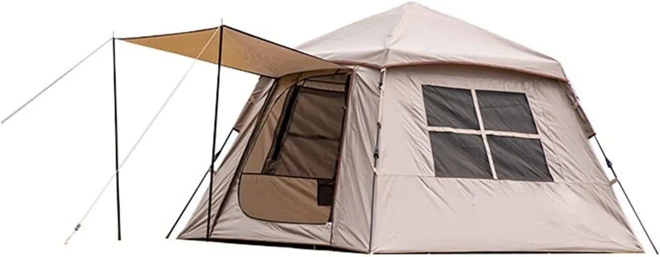 Tents for Camping Outdoor Automatic Tent Oxford Cloth Portable 3-4 Person Quick Build Camping Tent with Door Awning Cloth (Khaki One Size)