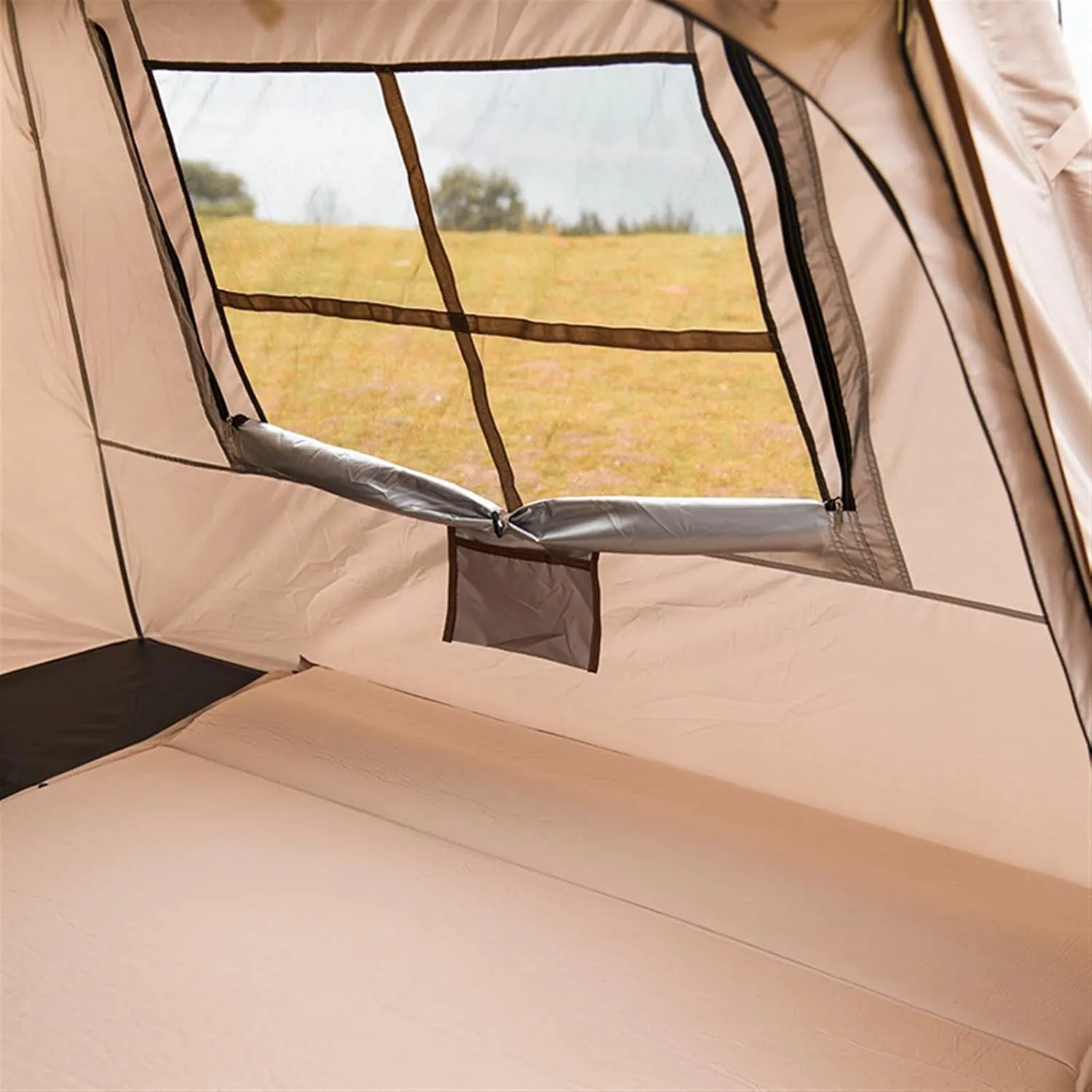 Tents for Camping Outdoor Automatic Tent Oxford Cloth Portable 3-4 Person Quick Build Camping Tent with Door Awning Cloth (Khaki One Size)