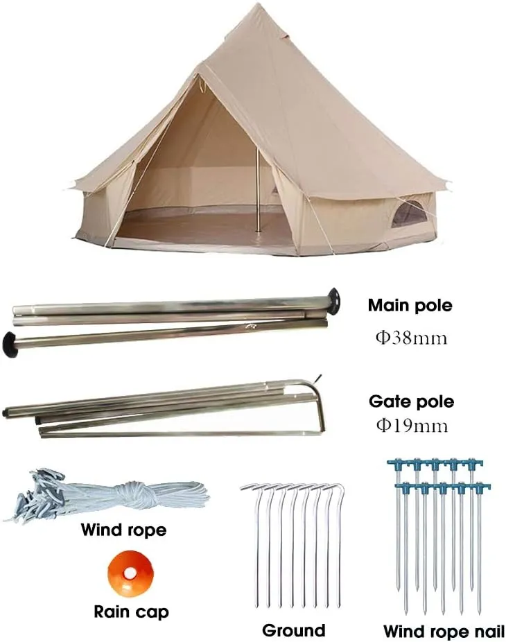 Tents Round Bell Tent Canvas Yurt Tent with Zipped Groundsheet, 4 Season Large Family Teepee Tents for Family Outdoor Camping, Diameter 3M/4M/5M/6M Cotton/Canvas (Color : 4m/13.1ft)
