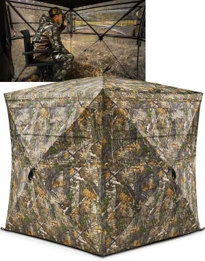 TIDEWE Hunting Blind See Through with Carrying Bag, 2-3 Person Pop Up Ground Blinds 270 Degree, 300D Portable Resilient Hunting Tent(Camouflage)