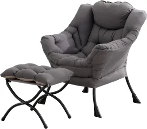 Tiita Lazy Chair with Ottoman, Modern Large Accent Lounge Chair, Leisure Sofa Armchair with Ottoman, Reading Chair with Footrest for Bedroom, Living Room, Dorm Rooms, Garden
