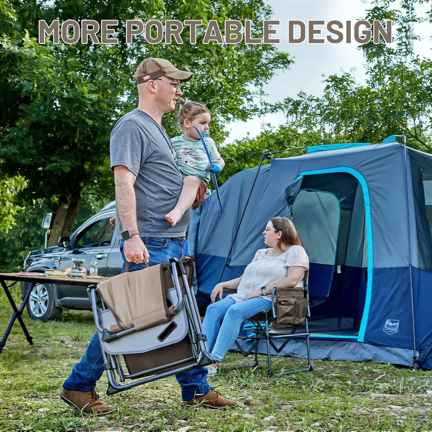 TIMBER RIDGE Aluminum Camping Directors Chair with Side Table Pocket, Portable Folding Chair, Heavy Duty Lawn Chair for Fishing Trip Picnic Concert Outdoor 400lbs, Tan