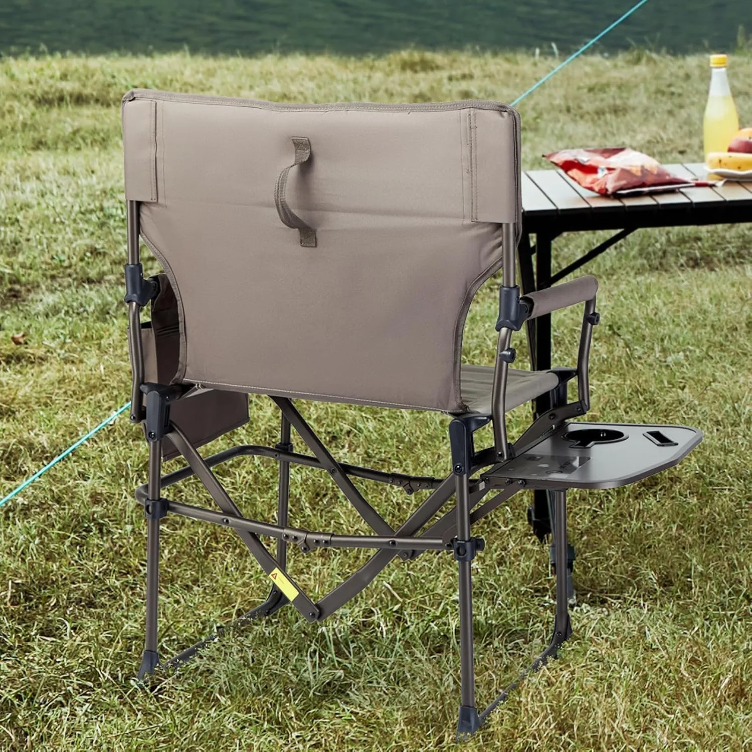TIMBER RIDGE Aluminum Camping Directors Chair with Side Table Pocket, Portable Folding Chair, Heavy Duty Lawn Chair for Fishing Trip Picnic Concert Outdoor 400lbs, Tan