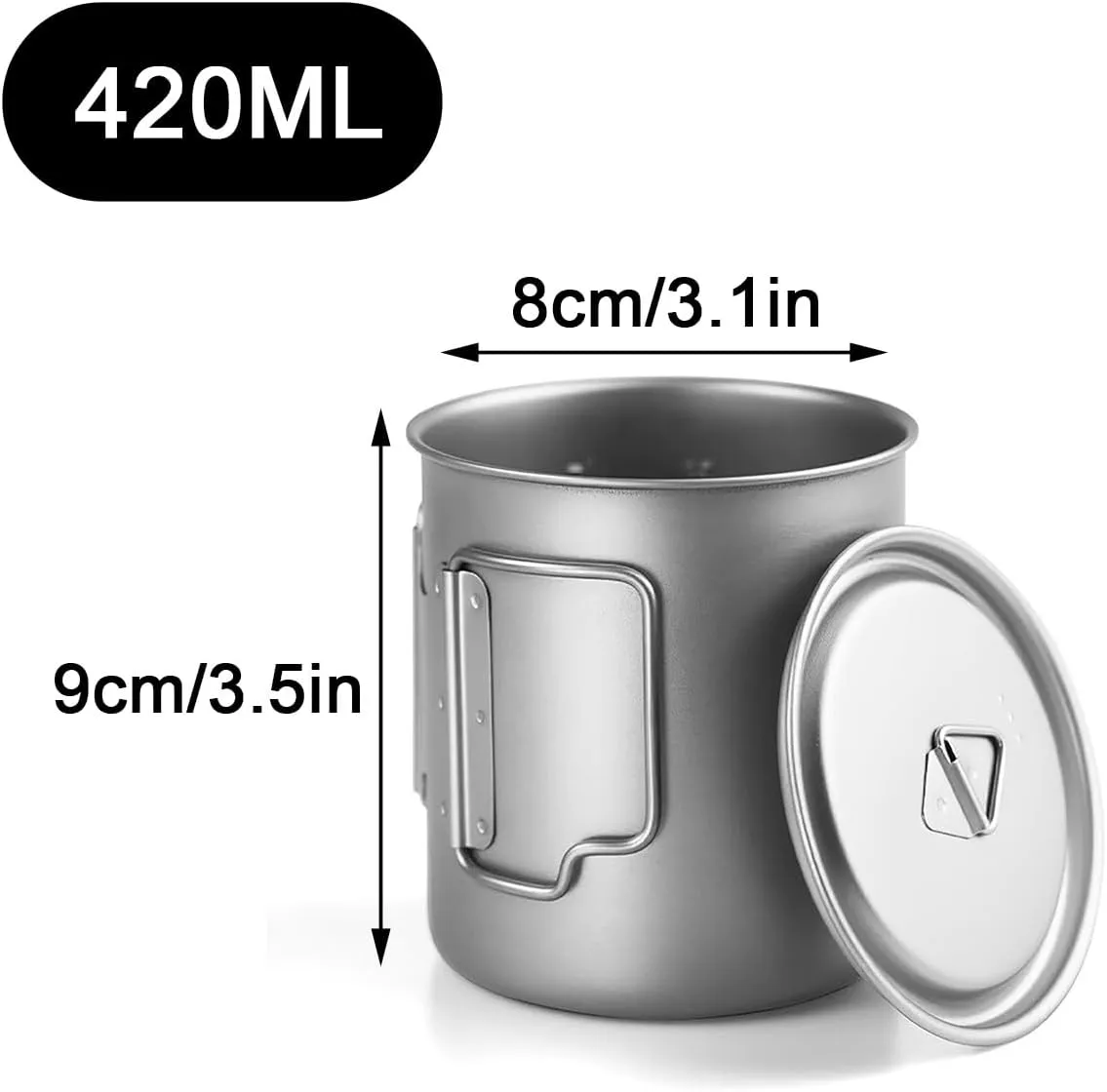 Titanium Pot, Camping Coffee Mugs, Camping Cookware, with Lid and Foldable Handle, Backpacking Cup for Outdoor Hiking Cooking(420ML)