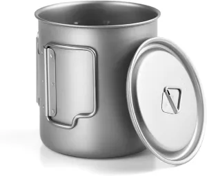 Titanium Pot, Camping Coffee Mugs, Camping Cookware, with Lid and Foldable Handle, Backpacking Cup for Outdoor Hiking Cooking(420ML)
