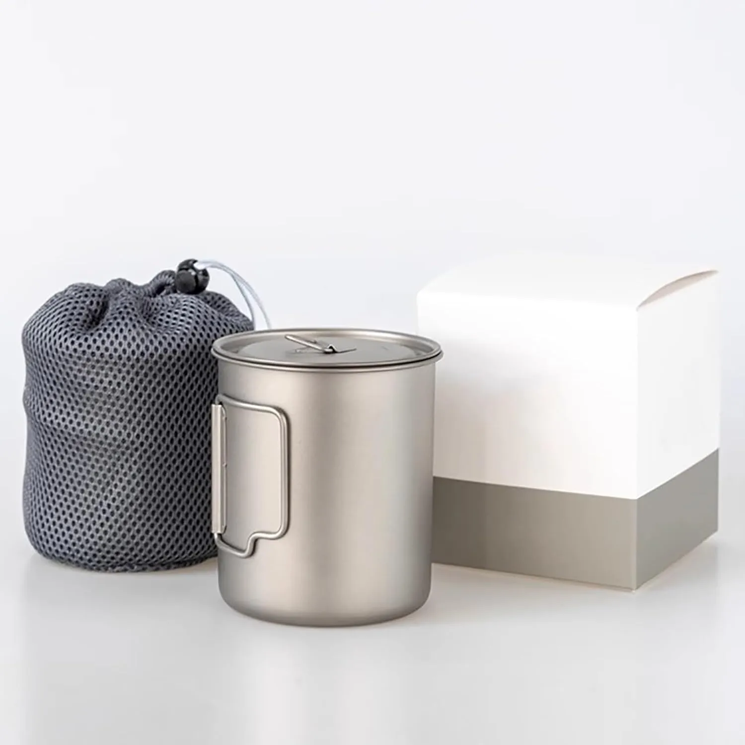 Titanium Pot, Camping Coffee Mugs, Camping Cookware, with Lid and Foldable Handle, Backpacking Cup for Outdoor Hiking Cooking(420ML)