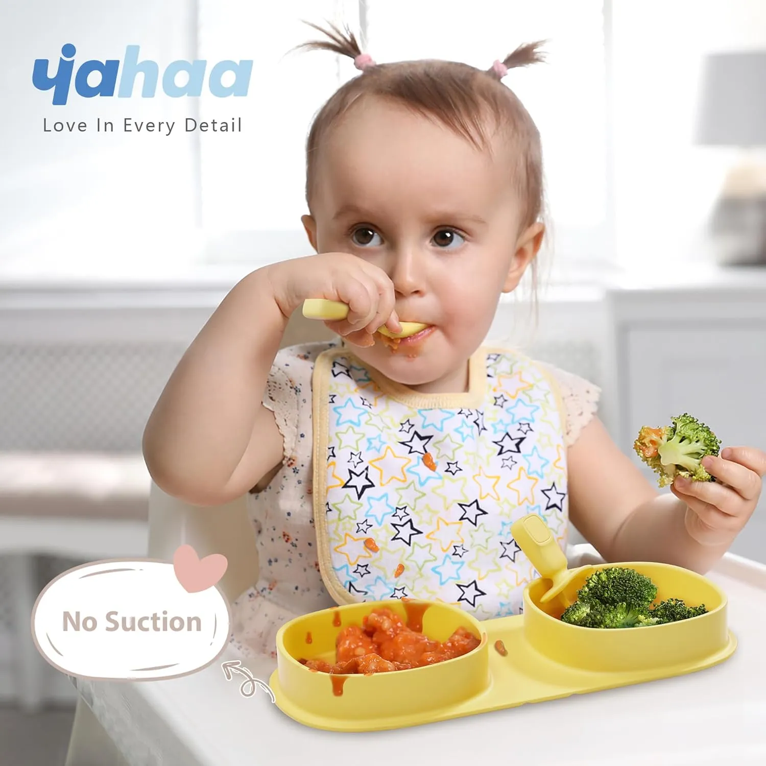 Toddler Plates Travel Essential on the go,Baby Plates with Forks and Spoons Self Feeding 6 months,Foldable,Silicone,BPA Free,Lemon