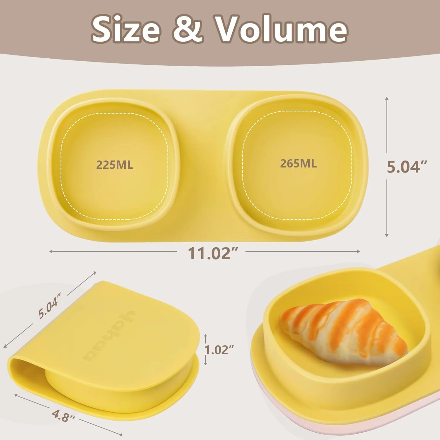 Toddler Plates Travel Essential on the go,Baby Plates with Forks and Spoons Self Feeding 6 months,Foldable,Silicone,BPA Free,Lemon