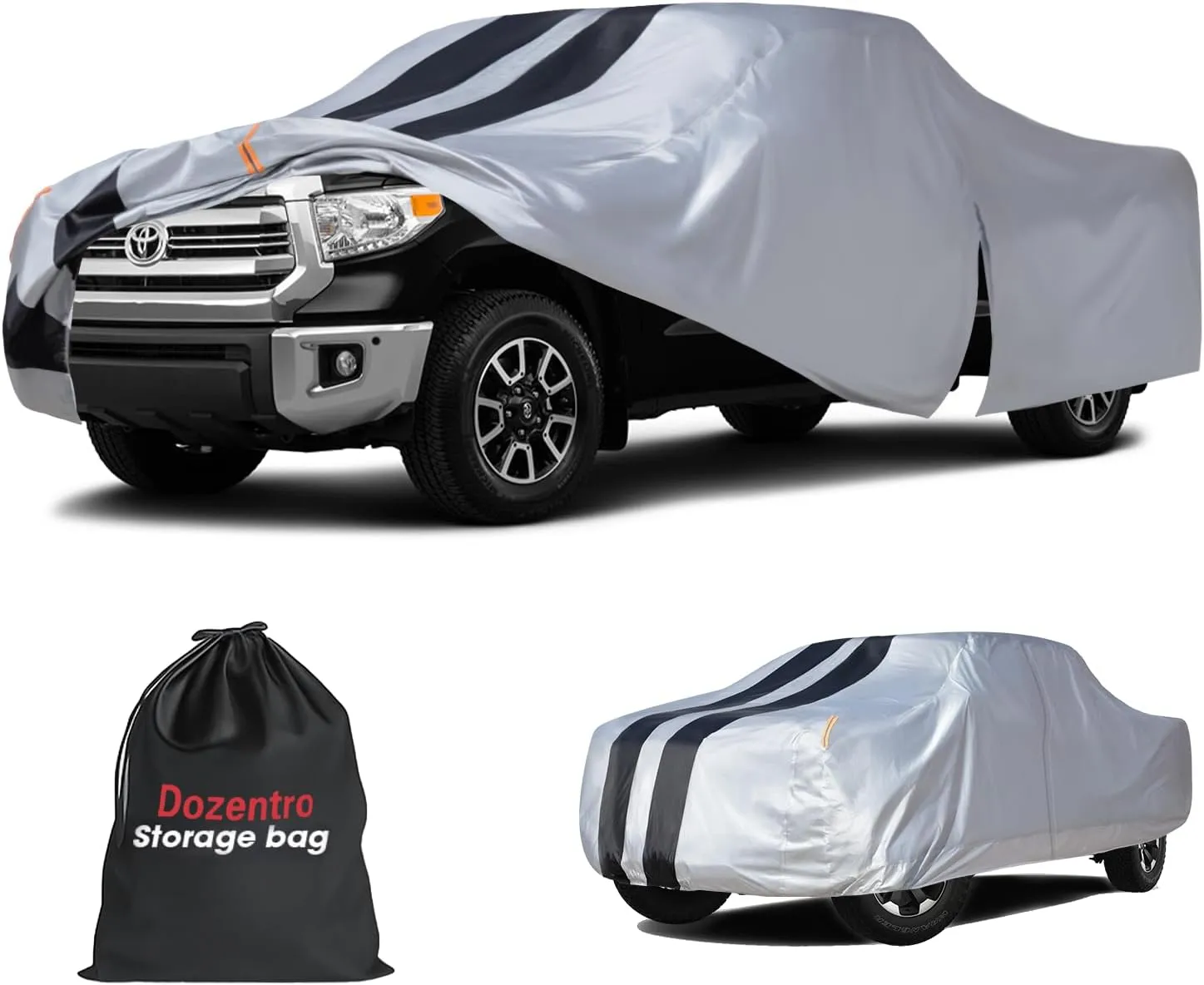 Toyota Tundra Truck Cover Custom Fit 1999-2021 Double Cab/CrewMax Cab Short Bed(5.5'-6.5') with Door Zipper, 10 Layers Pickup Truck Cover Waterproof All Weather, Car Tarp for Wind Dust Sun Protector.