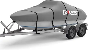 Trailerable Boat Cover, 17'- 19' Heavy Duty 600D Waterproof Tarp Covers with Storage Bag, Marine Grade Polyester Canvas, Fits 17-19ft Bass Boat, V-Hull, Tri-Hull, Runabout Bowrider Boat (Gray)