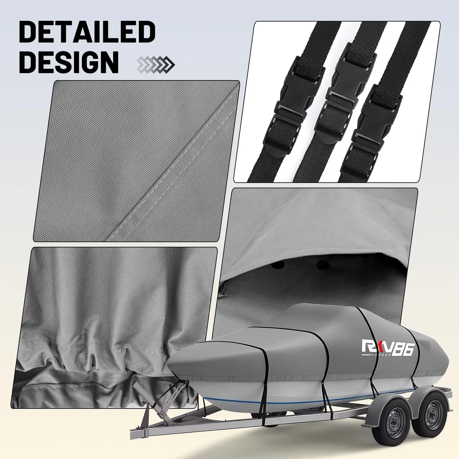 Trailerable Boat Cover, 17'- 19' Heavy Duty 600D Waterproof Tarp Covers with Storage Bag, Marine Grade Polyester Canvas, Fits 17-19ft Bass Boat, V-Hull, Tri-Hull, Runabout Bowrider Boat (Gray)