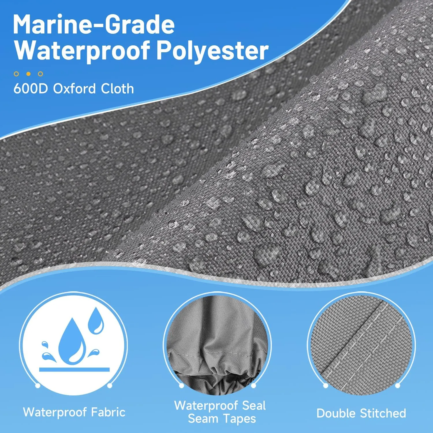 Trailerable Boat Cover, 17'- 19' Heavy Duty 600D Waterproof Tarp Covers with Storage Bag, Marine Grade Polyester Canvas, Fits 17-19ft Bass Boat, V-Hull, Tri-Hull, Runabout Bowrider Boat (Gray)