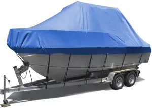 Trailering Boat Covers,420D Oxford Heavy-Duty Boat Cover Waterproof Center Console Cover,Fit V-Hull Tri-Hull Fishing Ski Pro-Style Bass Boats Uv Resistant Boat Tarp,Blue,12~14FT